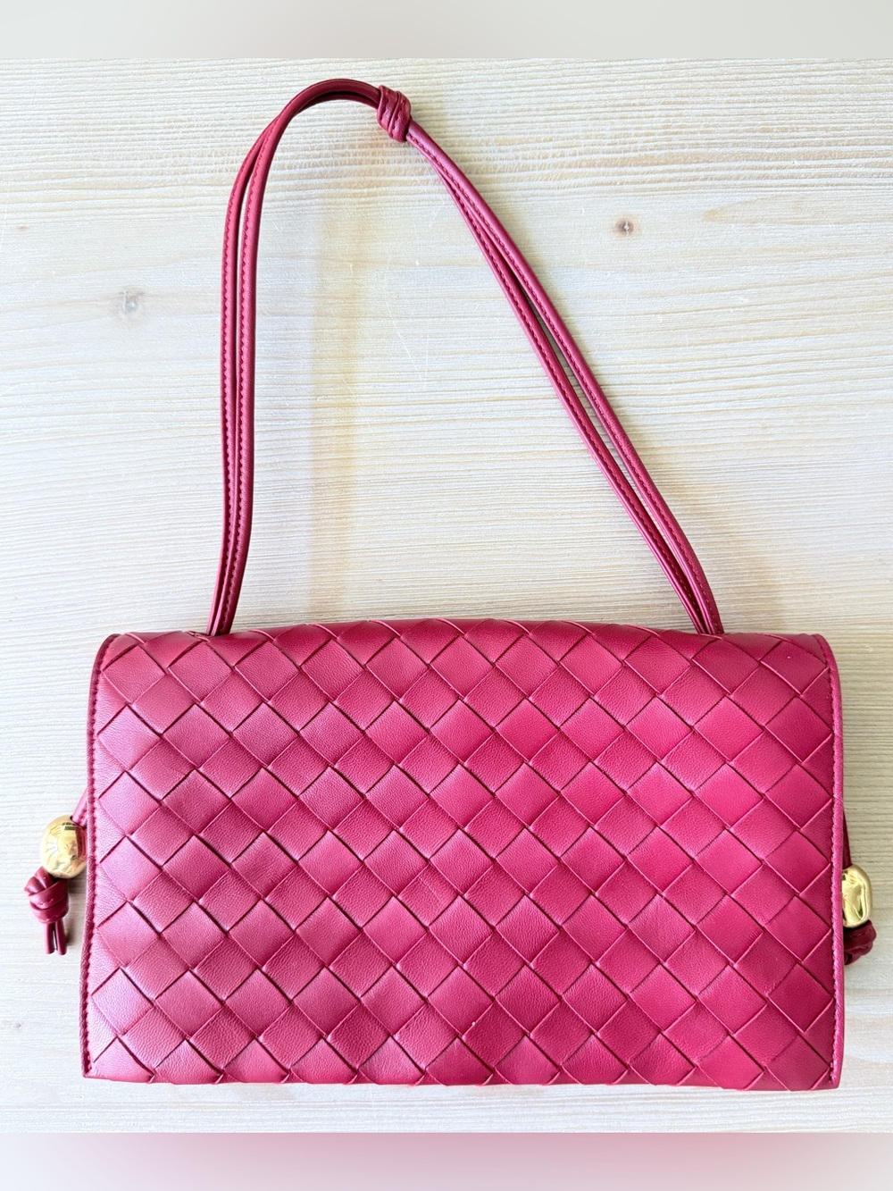 Bottega Veneta Intrecciato Trio Leather Shoulder Bag - Apple Candy Gold